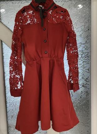 Красное платье для девочки с плотным ажуром 6