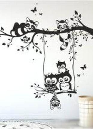 Наклейка на стіну «гілка і качельки»