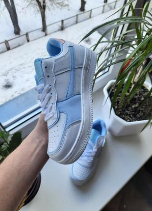 Женские кроссовки в стиле  nike air force 1 shadow белые с голубым10 фото