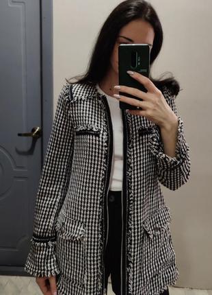 Удлиненный твидовый жакет zara