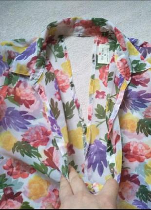 Блузка рубашка цветочный принт разрезом на спине2 фото