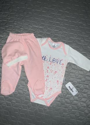 Набор боди с рукавом ползунки шапочка