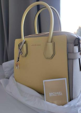 Сумка michael kors mercer medium tri-color pebbled leather belted satchel2 фото