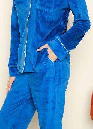 Велюровый плюшевый синий костюм для дома рубашка со штанами, піжама5 фото