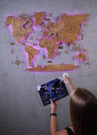 Карта мира на стену с подсветкой 3д3 фото