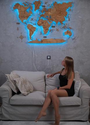 Карта мира на стену с подсветкой 3д4 фото