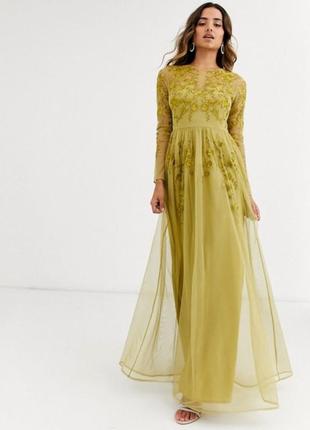 Роскошное макси платье asos с золотистой вышивкой в цветы! люкс! asos3 фото