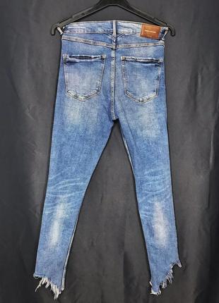 Джинсы рваные zara синие хлопок штаны брюки летние средняя посадка зауженные укороченные размер s m2 фото