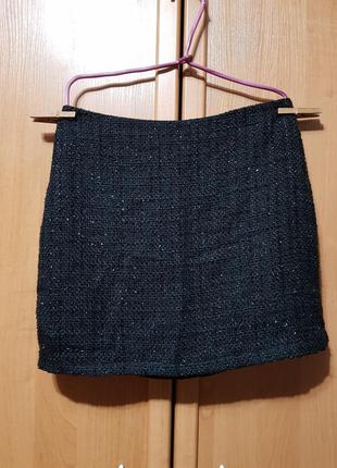Стильная нарядная юбочка, короткая чёрная юбка с серебристым люрексом2 фото