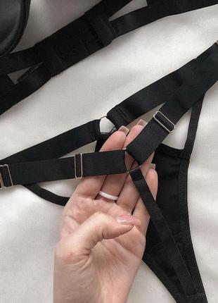 Чорний шкіряний пуш-ап комплект зі стрепами. код: с116