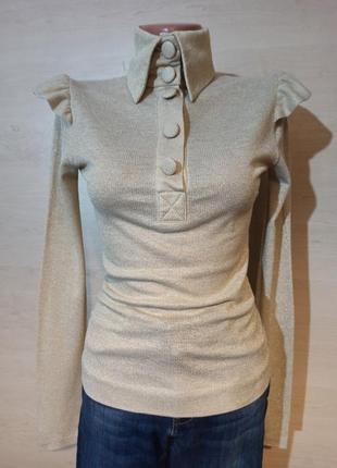 Блуза трикотажная в рубчик с золотистым люрексом карамболь и марите1 фото