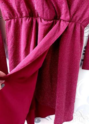Бордовое марсала вечернее блестящее платье на запах3 фото
