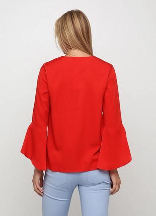 Червона легка сорочка з широкими рукавами кльош і чокером1 фото