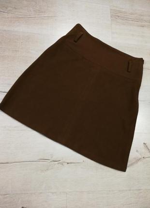 Короткая юбка коричневая, ткань замш3 фото