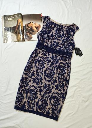 Adrianna papell роскошное темно-синее кружевное платье eur 46