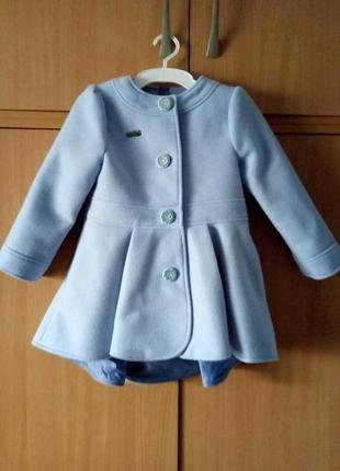 Демисезонное пальто для девочек из кашемира, голубое, рост 1102 фото