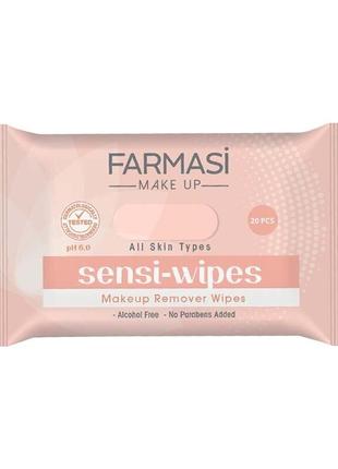 Вологі серветки для зняття макіяжу farmasi sensi-wipes1 фото