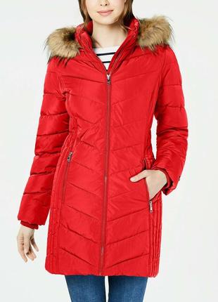 Tommy hilfiger chevron faux-fur trim hooded puffer coat куртка красная оригинал м1 фото