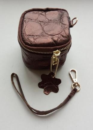 Кожаная мини сумочка аксессуар pulicati итальялия натуральная кожа фактура бронзовый металлик