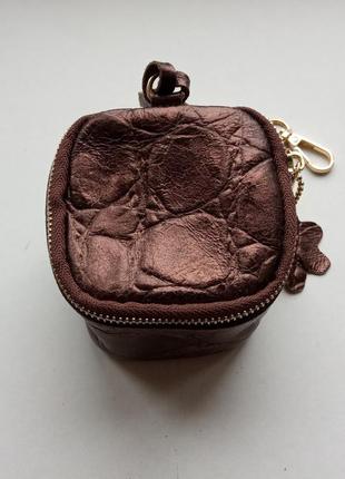 Шкіряна міні сумочка аксесуар pulicati італія натуральна шкіра фактура бронзовий металік3 фото
