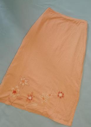 Длинная юбка лён хлопок персикового цвета довга спідниця бавовна1 фото