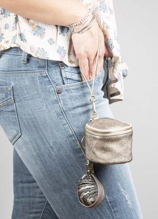 Кожаная мини сумочка аксессуар pulicati италия натуральная кожа фактурная бежевая8 фото