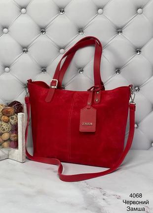 Сумка женская замшевая красная вместительная, жіноча червона сумка замша1 фото