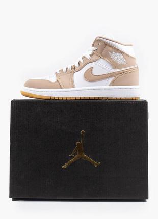 Кросівки шкіра, хайтопи, кросівки nike air jordan 1 beige - white❤️