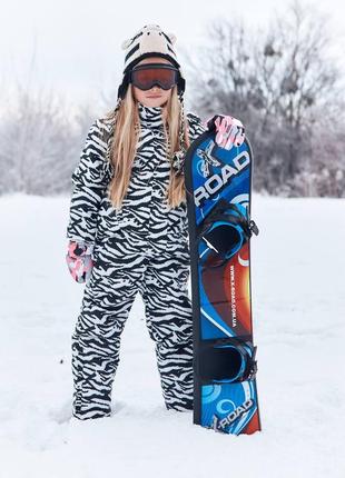 Комбинезон костюм лыжный горнолыжный с капюшоном теплый зима осень леопард белый чёрный2 фото