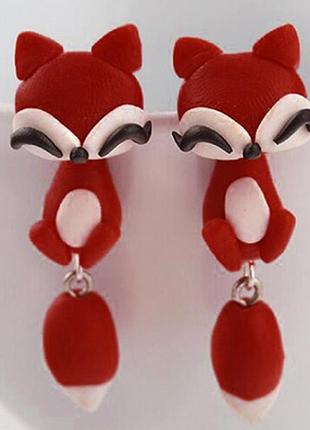 Серьги детские "лисички" - длина 4,5см , полимерная глина