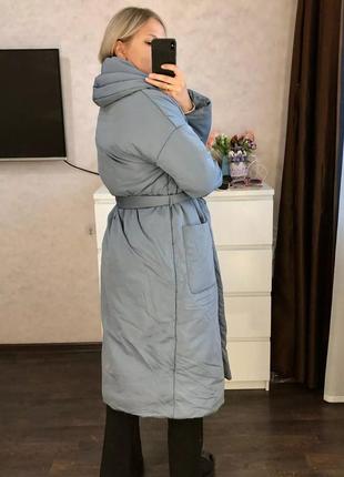 Пуховик пальто довгий на запах куртка кокон ковдру