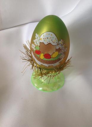 Декоративне пасхальне яйце на підставці сувенір на великдень1 фото
