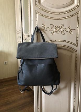 Стильный удобный кожаный рюкзак ранец, натуральная кожа, серый, accessorize