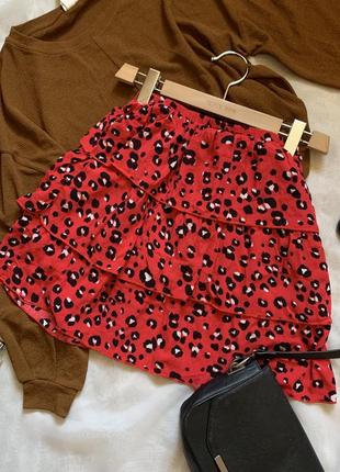 Короткая юбка ярусная юбка мини юбка леопардовая юбка красная юбка юбка с оборками юбка розовая юбка коралловая красивая нарядная юбка1 фото