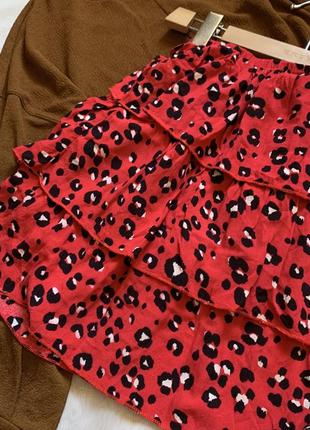 Короткая юбка ярусная юбка мини юбка леопардовая юбка красная юбка юбка с оборками юбка розовая юбка коралловая красивая нарядная юбка4 фото