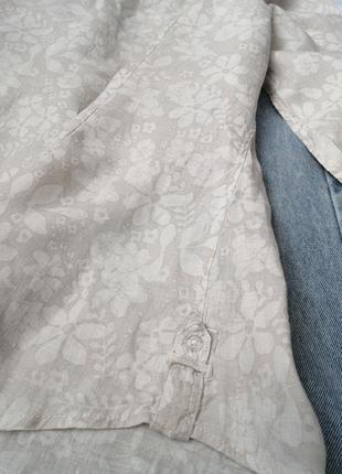 Стильна брендова блузка натуральна льон бежева великий розмір квітковий принт5 фото