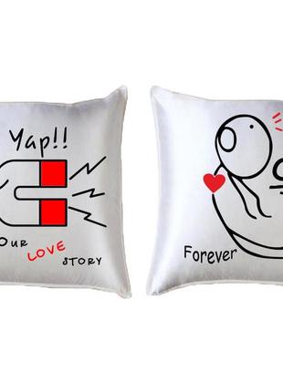 Парные декоративные подушки с принтом "our love story forever"1 фото