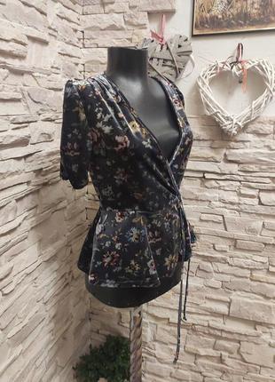 Женственная цветочная серая бархатная блуза блузка кофта на запах new look3 фото