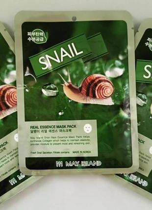 Тканинна маска may Primness real essence snail mask pack