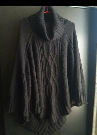 Брендовое теплое базовое пончо h&m