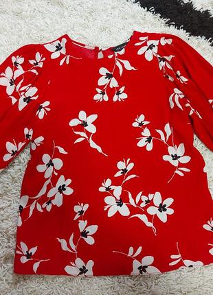 Блуза блузка красная натуральная ткань цветы рубашка рубаха кофта кофточка сорочка2 фото