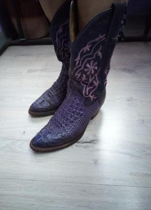 Сапоги "казаки" фиолетовые  р37.5  кожа рептилии  винтаж9 фото