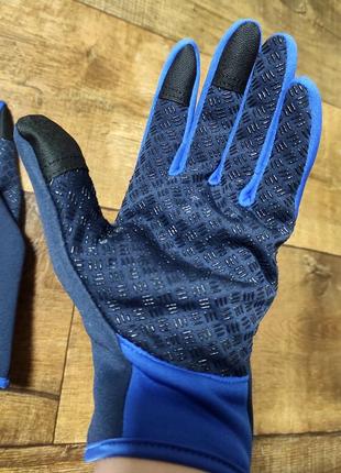 Перчатки термо спортивные синий голубой вело на флисе водонепроницаемые ветронепродуваемые3 фото
