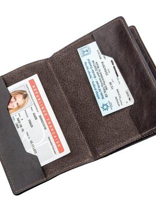 Шкіряна обкладинка для прав чи паспорта, кольору гіркого шоколаду