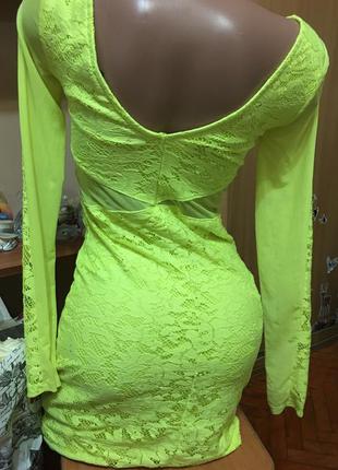 Шикарное лимонное платье с сетчастой вставкой gina tricot2 фото