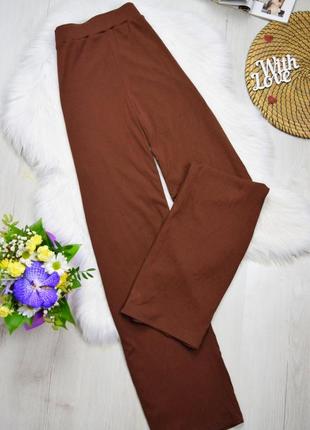 Штани палаццо в рубчик шоколадні коричневі4 фото