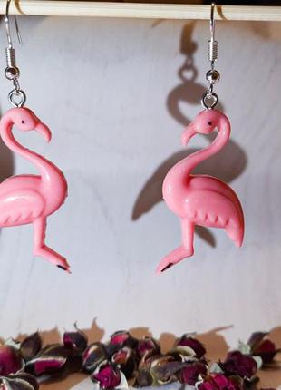 Серьги розовый фламинго ручная работа из эпоксидной смолы