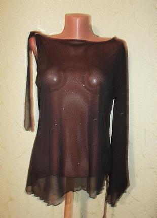 Розпродаж блуз сітка з одним рукавом з блискітками стильна чорна р. l - next