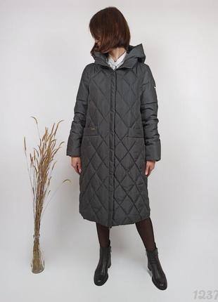 Зимнее стеганое пальто женское серое, жіноче пальто сіре зима