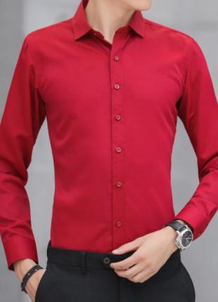 Классическая однотонная мужская рубашка с длинным рукавом “classic” (красное вино)